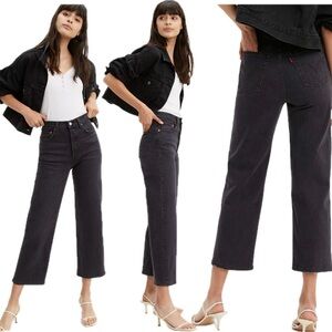 Levi's ribcage straight black buttonfly denim jeans Sz 26